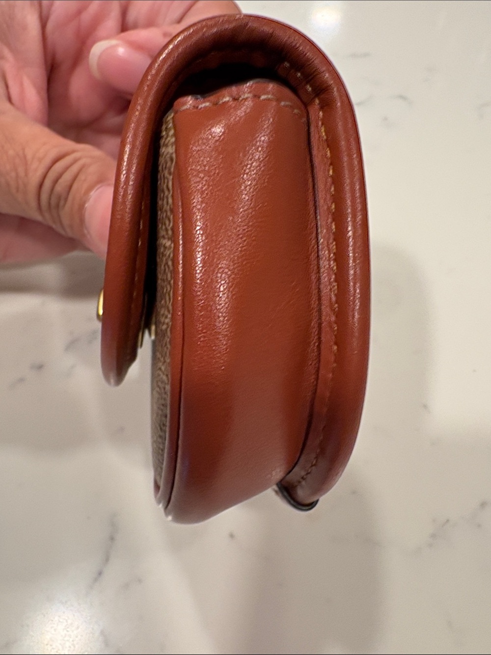 Coach Brown Signature Coin Pouch Key Holder with Tan Trim - Picture 4 of 8